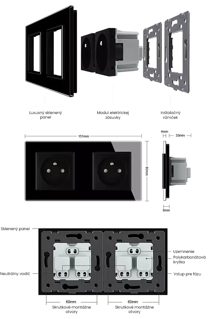 Komponenty dvojitej elektrickej zásuvky - Livolo