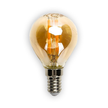 LED žiarovka AMBER E14 4W/420lm, G45, LED vlákno, teplá biela