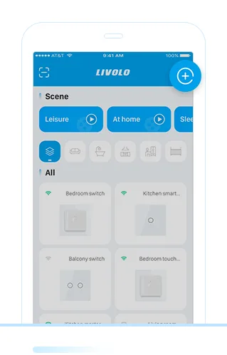1.Otvorte aplikáciu Livolo a kliknite na ikonu v pravom hornom rohu.