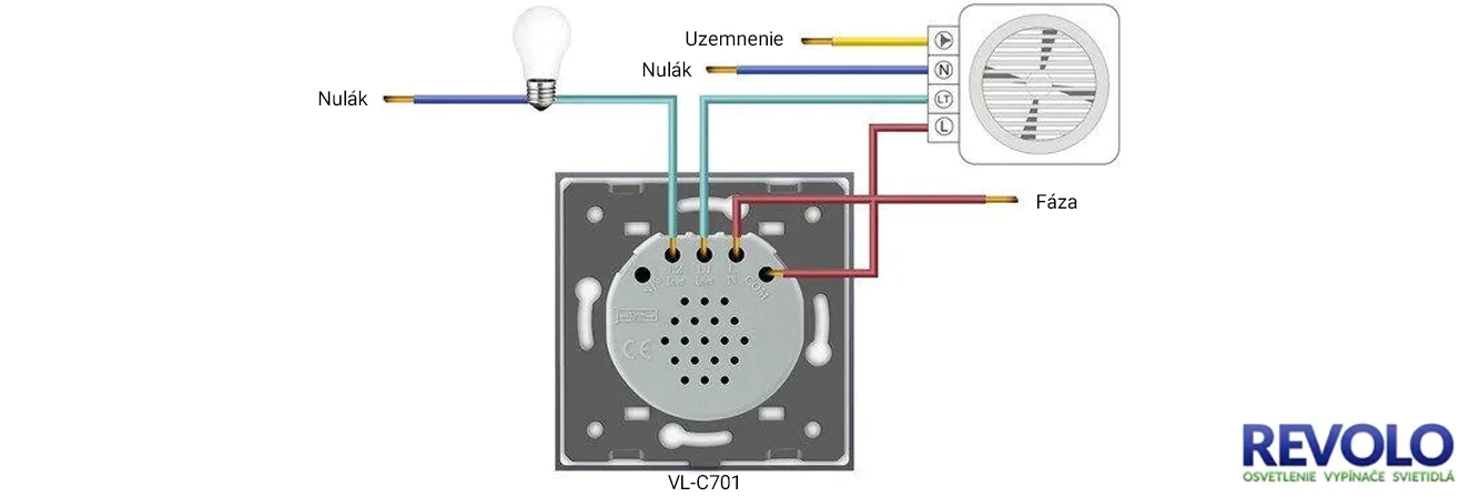 schéma zapojenia ventilátora a svetla na dotykový vypínač
