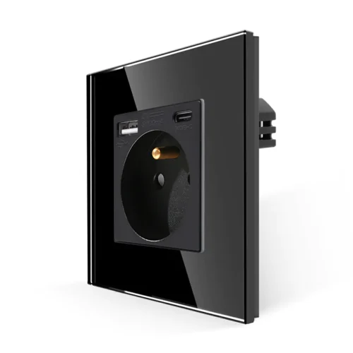 Revolo Touch elektrická zásuvka FR s USB A+C / 20W Fast charging – Čierna