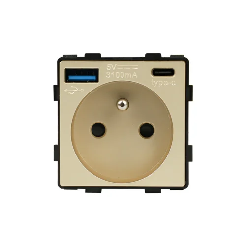 Revolo Touch el. zásuvka FR s USB A+C / 20W Fast charging – Zlatý modul