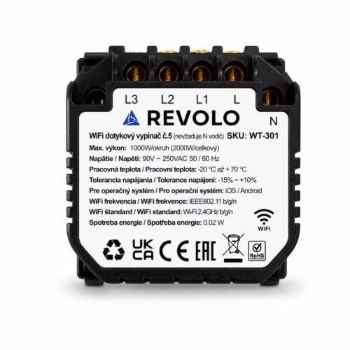 Revolo WiFi dotykový vypínač č.5 (3 okruhy) - Modul – Obrázok 2