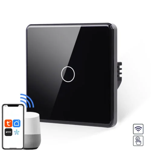 Revolo Touch WiFi dotykový vypínač č.1 (L+N) - Čierny zaoblený