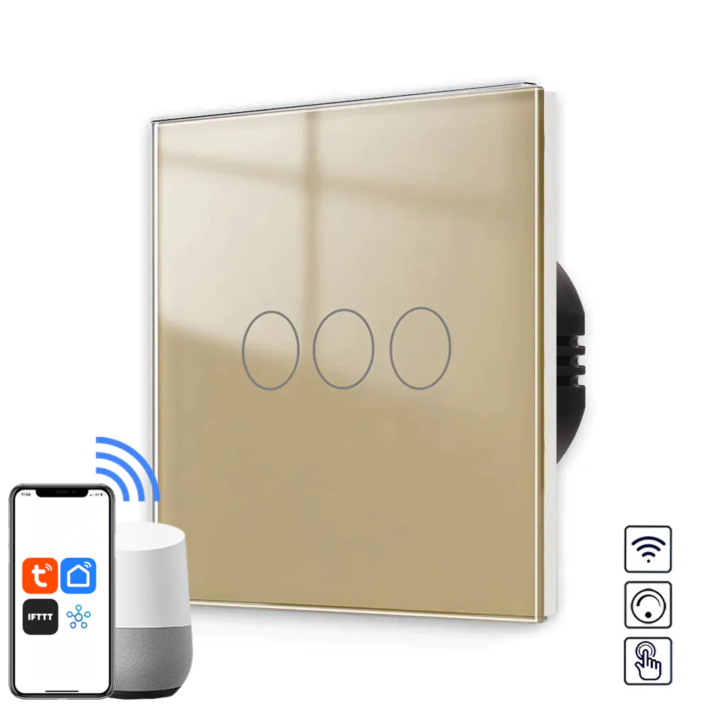 Revolo WiFi + Bluetooth dotykový stmievač č.5 - Zlatý - trojokruhovy Revolo WiFi + Bluetooth dotykový stmievač č.5 (3 okruhy) - Zlatý