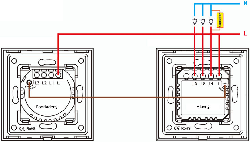 Schéma zapojenia WiFi schodiskového vypínača č.6 - Revolo Schéma zapojenia pre schodiskové vypínače WT-S102A.B / WT-S202A.B / WT-S302A.B