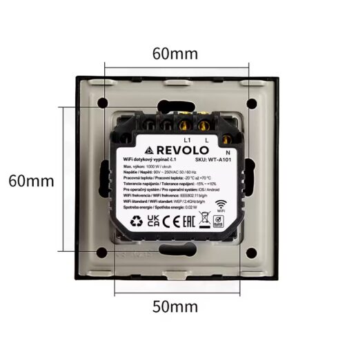 Revolo WiFi + Bluetooth dotykový vypínač č.1 (L+N) - Zlatý – Obrázok 2