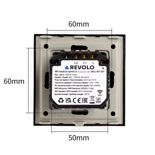 Revolo WiFi + Bluetooth dotykový vypínač č.5 - Čierny – Obrázok 3